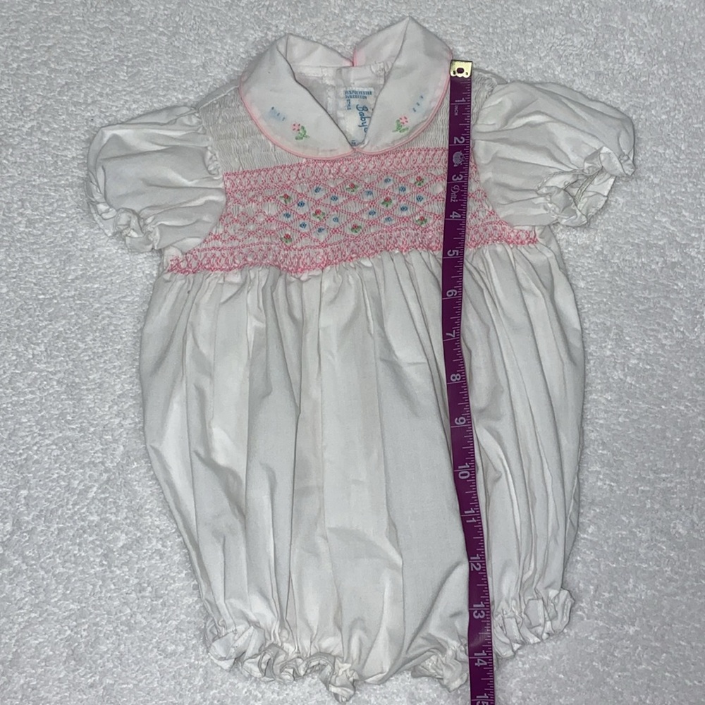 Vintage baby togs smocked White and Pink baby summer romper 12m - Picture 4 of 7